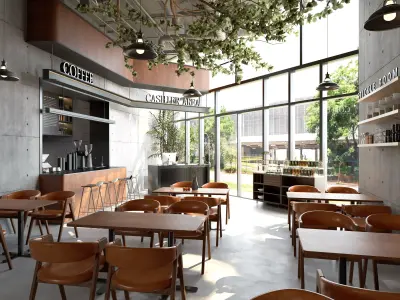 Industrial style cafe Low-poly 3D model