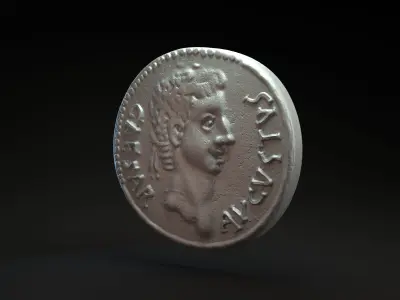 Roman coin with emperor Augustus intended for 3D printing 3D print model