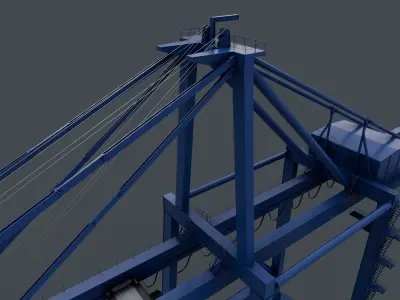 PBR Quayside Container Crane V2 - Blue Low-poly 3D model