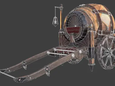 Medieval Wooden Cart Low Poly PBR Game Ready 3D Model Low-poly 3D model