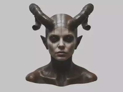 HR Giger Woman Scifi Head Bust Horned ALien Low-poly 3D model