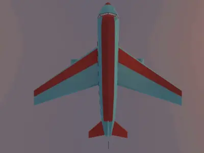 Airplane flying in sky at sunset Low-poly 3D model
