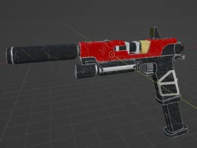 Cyberpunk style pistol PBR Low-poly 3D model