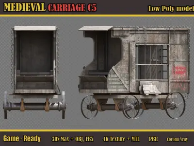 Medieval Carriage C5 Low-poly 3D model