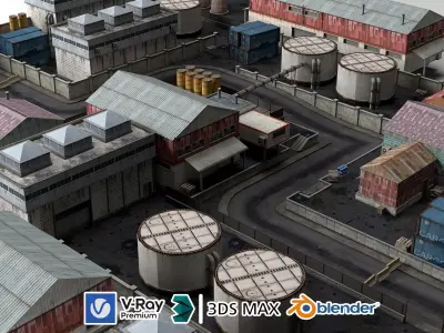 Chemical Plant Site Low-poly 3D model