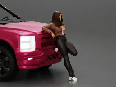 lowrider chola girl leaning against the car mini jacket 3D print model