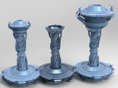 Dark weave Sci Fi towers 3 towers 3D  Low-poly 3D model