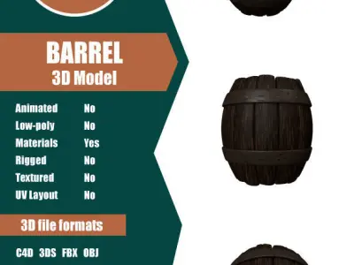 Barrel wooden Low-poly 3D model shop