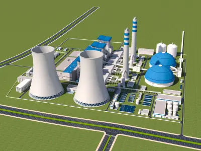 Modern factory - oil refinery - power plant 3D model purchase
