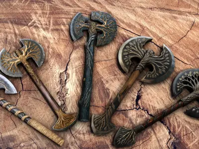 Battle Axes Low-poly 3D model buy