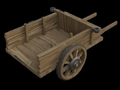 stylized old cart with torch hangers 3D model