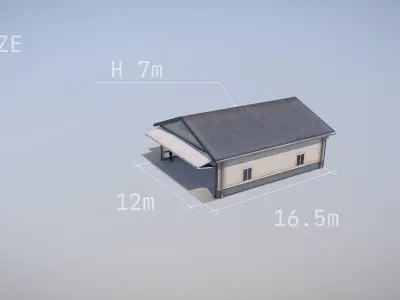 Airfield Hangar 12m Vr1 DARK Low-poly 3D model