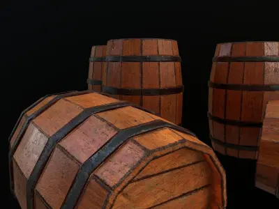 Barrel Game Ready PBR group of wooden barrels Low-poly 3D model