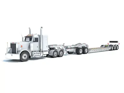 Semi Truck with Lowboy Trailer 3D model buy