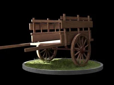 Wooden cart 3D model 7