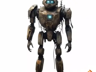 gritty industrial robot with dirty brown metal Low-poly 3D model