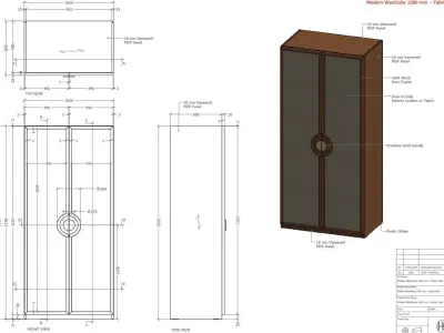 Wardrobe 1000 mm CNC Ready SolidWorks DXF Cut List 3D model