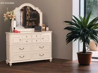  Elegant White Vanity Dresser with Makeup and Perfume 