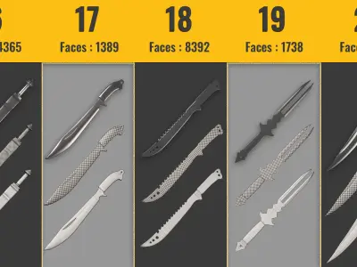 25 Sword and Knife base mesh - Game Ready - Low-poly 3D model