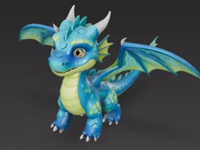 Cartoon Blue Green Dragon 3D Model Low-poly 3D model