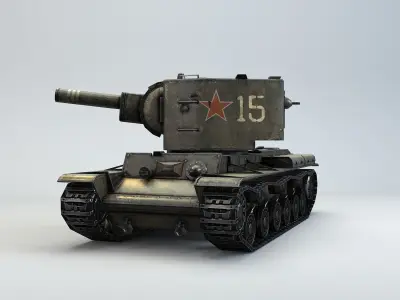 Low Poly KV-2 heavy artillery tank Low-poly 3D model