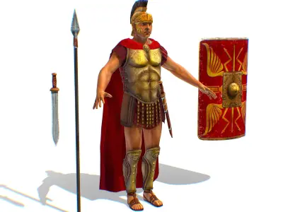 Greek Ancient Warrior Armor Shield Spear Sword Low-poly 3D model