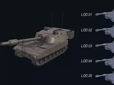 Asset - Army - M109 Howitzer Model Realistic Low-poly 3D model