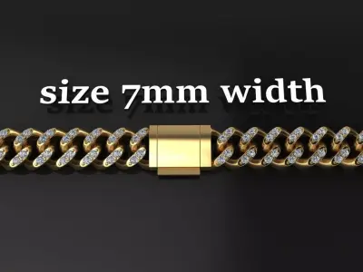 Cuban Diamond Chain Bracelet Necklace Link SIZE 7MM Width 3D print model