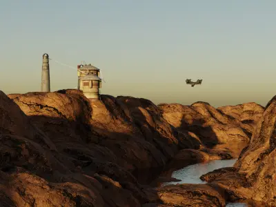 Sci-Fi Rocky Outcrop Environment with Structures 3D model