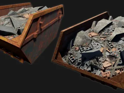 Low-poly PBR Skip pile of rubble in bin Low-poly 3D model