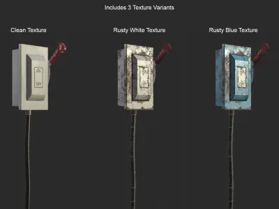 Electric Main Switchbox With On Off Lever and Cable Game Ready Low-poly 3D model