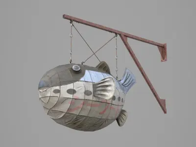 Game Ready Japanese Signs Set Fugu Fish Lantern Low-poly 3D model