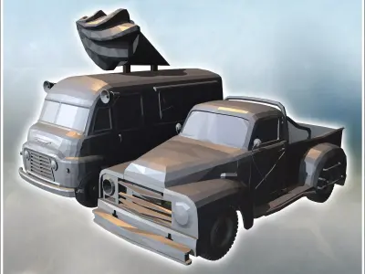 Set of vintage vehicle with Ford F-100 1966 and ice cream truck  3D print model