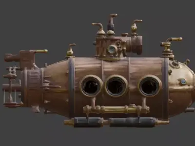 Steampunk Heavy Tactical Submarine 3D Model Low-poly 3D model
