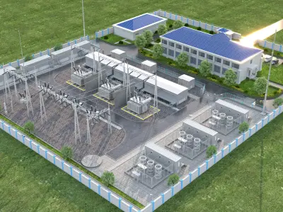 Modern high-voltage substation energy storage station 3D model