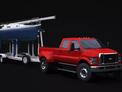 F-650 and Generic Sailboat Trailer 3D model