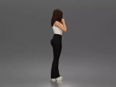 woman stands daydreaming wearing crop tank top and trousers 3D print model