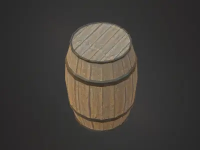 Wooden Barrel Low-poly 3D model 6