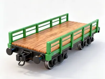 Stylized Cartoon Toy Flatcar Green Train 3d model Low-poly 3D model