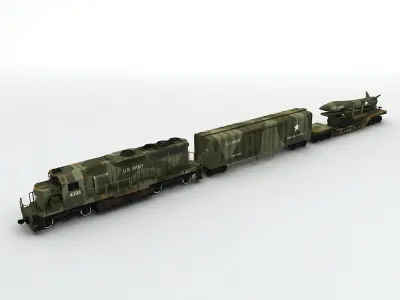 Military US Army Train Locomotive Missile Cargo Green Camouflage Low-poly 3D model