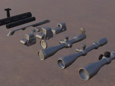 Lowpoly scopes and suppressors Free low-poly 3D model