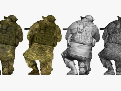 modern soldier aiming on knee honeybadger 001151 3D model