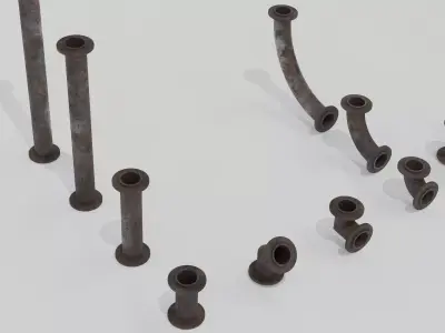 Modular Rusty Iron Pipes Low-poly 3D model