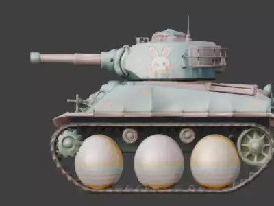 3D EASTER TANK WITH EGG WHEELS  Low-poly 3D model