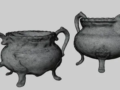 2 Rusty silverware pots  3D model