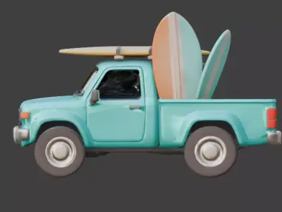 Stylized Summer Surf Pickup Truck 3D Model Low-poly 3D model