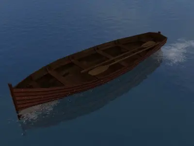 Rowboat wooden boat Low-poly 3D model