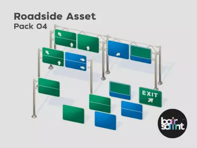 Modular Road sign Stylized Roadside 3D Asset Pack Low-poly 3D model