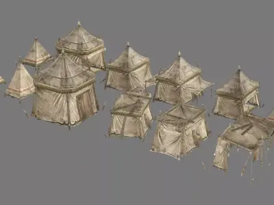 Medieval Market Tent Stalls Collection 3D Model Low-poly 3D model
