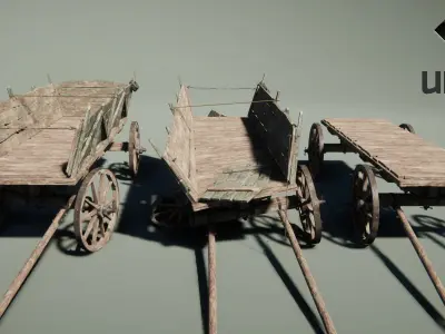 Wooden Medieval Cart 02 PBR Game Ready Low-poly 3D model